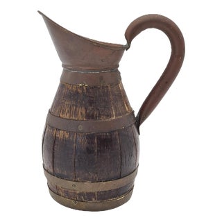 Antique Wooden Barrel-Shaped Jug with Brass Hoops 19th/20th Century, 1890s For Sale