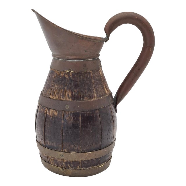 Antique Wooden Barrel-Shaped Jug with Brass Hoops 19th/20th Century, 1890s For Sale