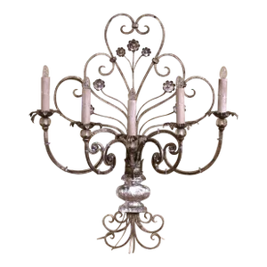 Mid 20th Century French Maison Bagues Style Cut Crystal and Iron Wall Sconce