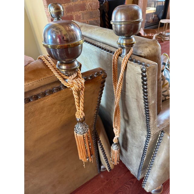 Mid 19th Century Knole Style Antique Leather 4 Seater Drop Arm Sofa and 2 Chairs For Sale - Image 9 of 12