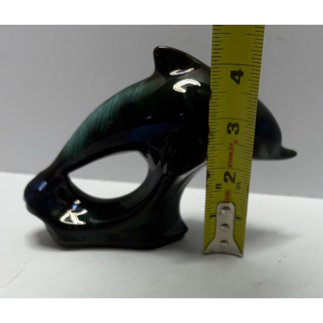 Mid 20th Century Vintage Green Glazed Dolphin Figurine | Coastal Nautical Decor | Art Pottery Style Dolphin Sculpture For Sale - Image 5 of 8