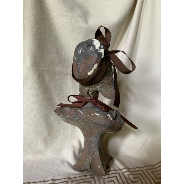 Antique French Art Nouveau Cast Iron Bust of a "Coquette" After Pablo Rigual For Sale - Image 9 of 13