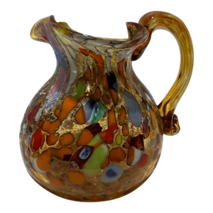 Vintage Murano Style Hand-Blown Art Glass Pitcher With Gold Aventurine