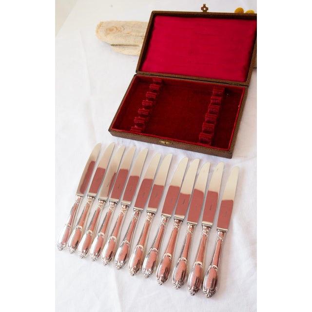 Metal French Dessert Knives in Case from Ercuis Pompadour, Set of 12 For Sale - Image 7 of 7