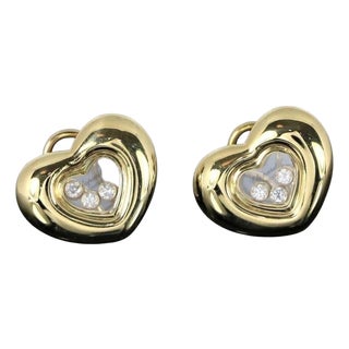 Chopard Happy Floating Diamonds Heart Clip On 18 Karat Yellow Gold Earrings, A Pair For Sale
