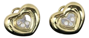 Chopard Happy Floating Diamonds Heart Clip On 18 Karat Yellow Gold Earrings, A Pair
