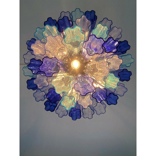 Turquoise,light-blue and blue sky “TRONCHI” MURANO GLASS CHANDELIER Contemporary tricolor “TRONCHI” Chandelier in Venini...