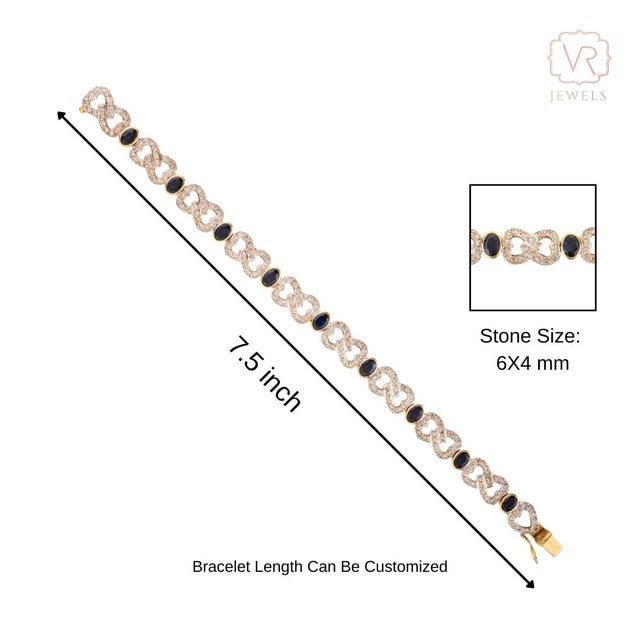 VRJewels Royal 7.22Ct Blue Sapphire and 2.8Ct Diamond Heart Link Bracelet in 18k Gold For Sale - Image 9 of 13