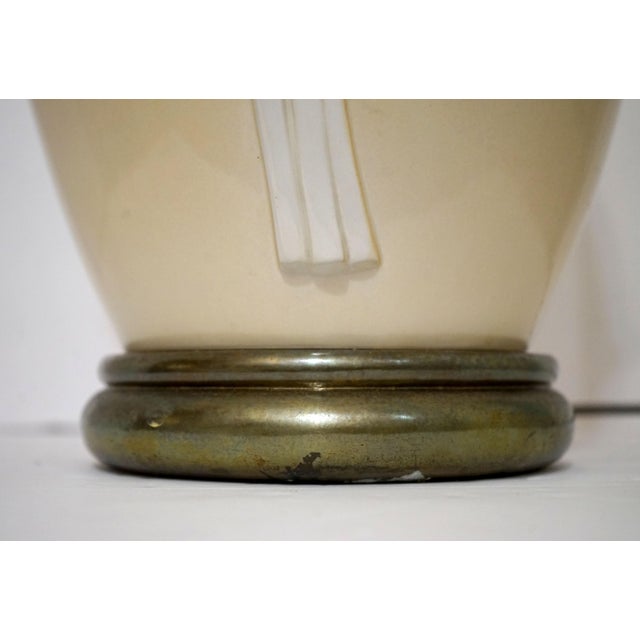 Chapman White and Tan Ceramic Lamp With Sculptural Lillies and Brass Base For Sale - Image 9 of 13