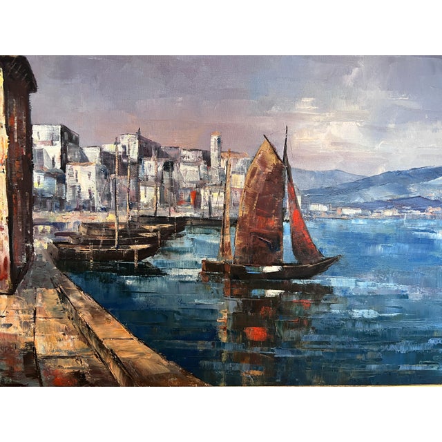 Friedrich Karl Thauer (Germany 1924-2009) European Harbor Sailboats Oil Painting For Sale In Jacksonville, FL - Image 6 of 10