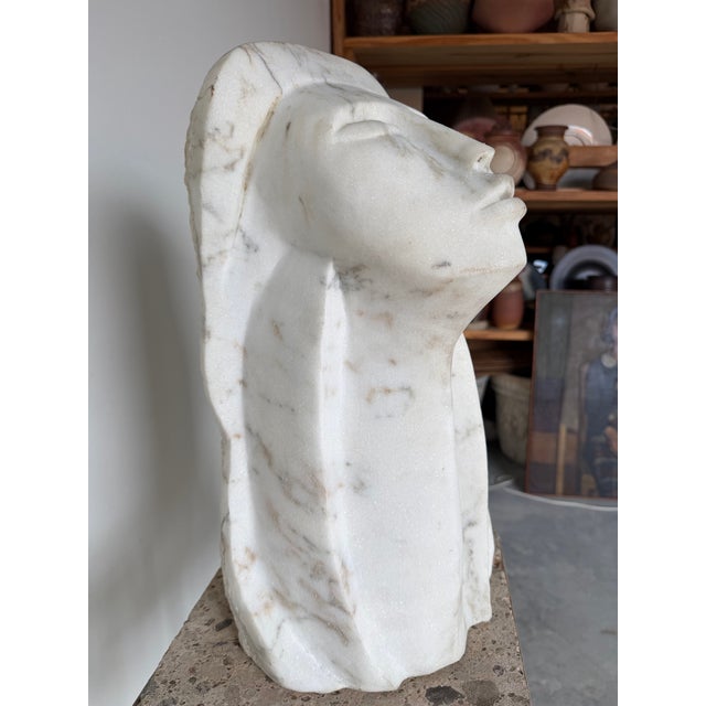 Stone 1980s Vintage Hand-Carved Marble Female Bust Sculpture For Sale - Image 7 of 12