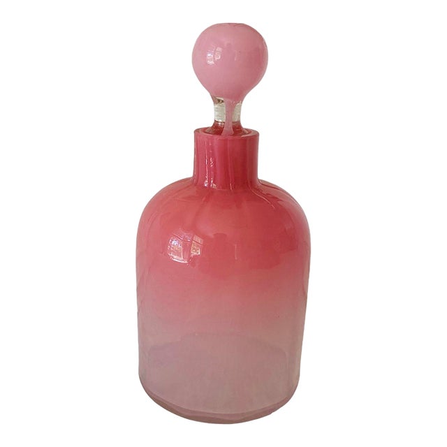 Pink Ombré Hand Blown Glass Bottle With Stopper For Sale