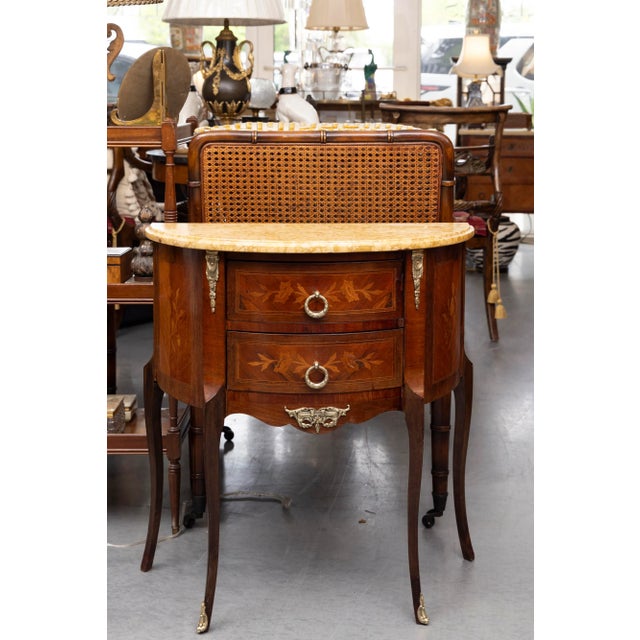 French Diminutive Louis XV Style Demilune Commode With Marble Top For Sale - Image 3 of 11