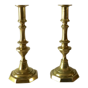 19th Century Push Up Brass Candlesticks Holder - A Pair