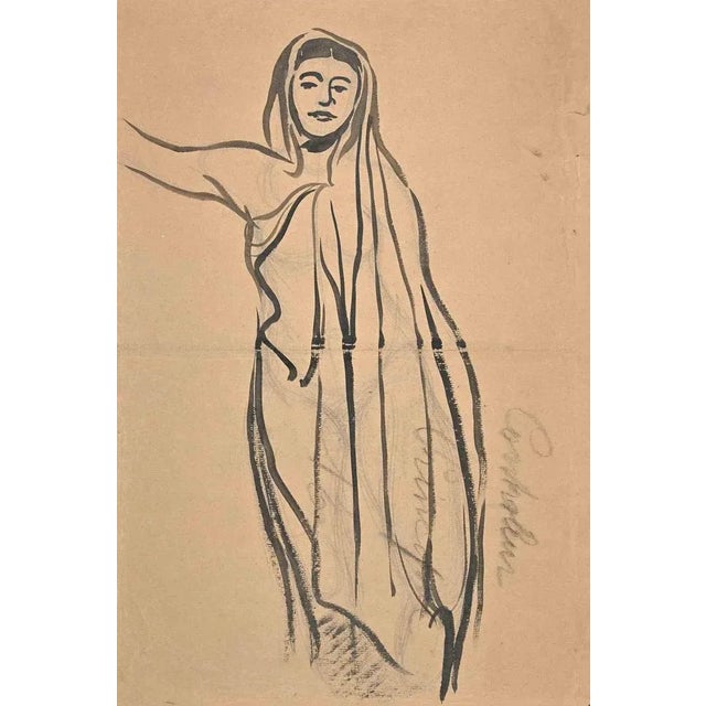 Woman is an original drawing in watercolor, realized in the Mid-20th Century by Jean Delpech (1916-1988). Good conditions....