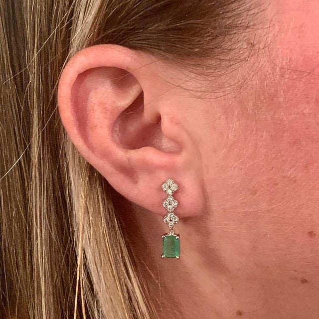 Metal Emerald Diamond Earring 14k White Gold 2.13 TCW Certified For Sale - Image 7 of 9