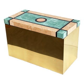 Vintage 1980's Tessellated Stone & Brass Tabletop Storage Box by Chapman For Sale