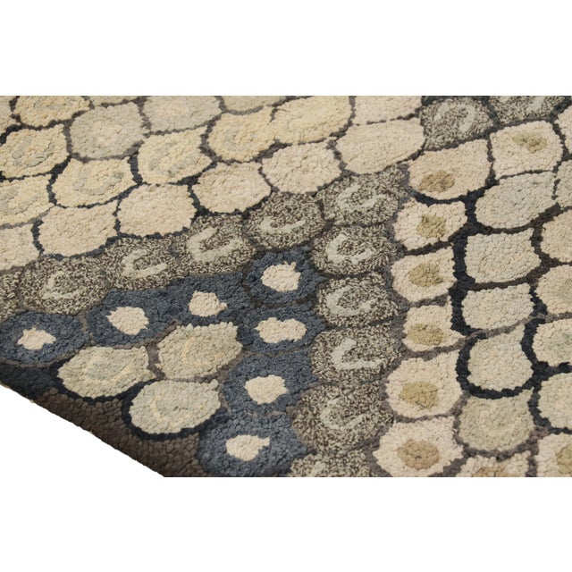 Antique Hooked Rug in Blue With Cream Geometric Patterns, From Rug & Kilim For Sale In New York - Image 6 of 7