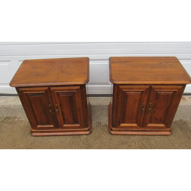 Item: Pair Ethan Allen Nightstands Details: Traditional Style Great Designer Look/Quality Piece Doors in Front Signed...