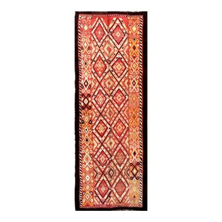 1890s Antique Red Rust Geometric Julkhir Uzbekistan Knotted Wide Gallery Rug For Sale