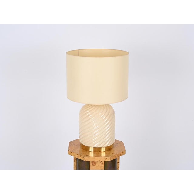 Mid-Century Italian Cream Ceramic and Brass Table Lamp from Tommaso Barbi, 1970s For Sale - Image 11 of 18