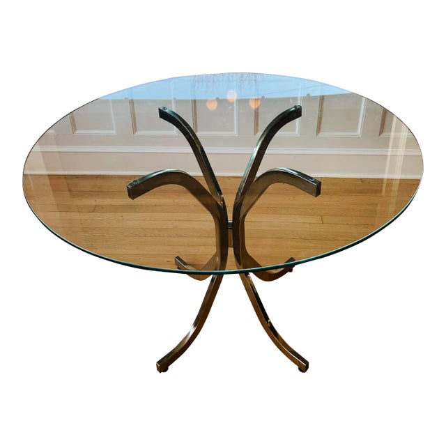 Mid-Century Modern Chrome Glass. Dining Table For Sale