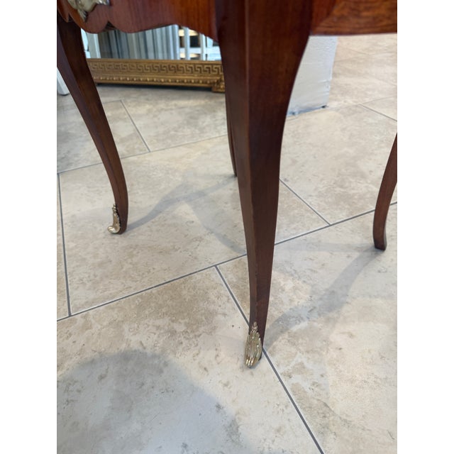 French Marquetry Oval Side Table With 2 Drawers For Sale - Image 11 of 11
