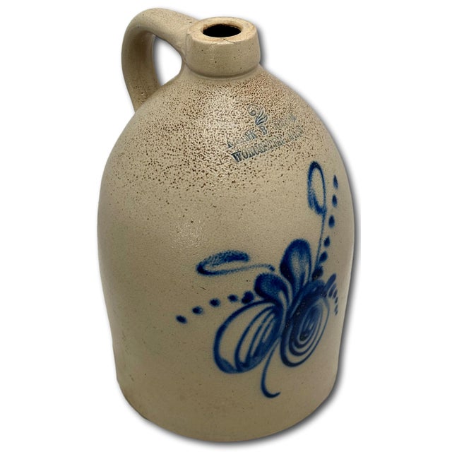 American Excellent Antique American 2 Gallon Blue Decorated Stoneware Jug by F B Norton & Co. Worcester Massachusetts 1880s For Sale - Image 3 of 18