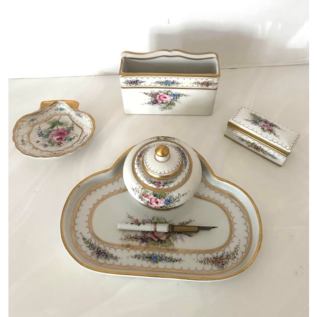 Vintage French 6 Pc Hand Painted Desk Set For Sale - Image 11 of 11