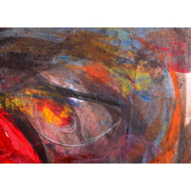 Red Tent Abstract Expressionist - Acrylic on Paper Abstract in bold colors on a stark black background, by California-...