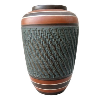 Large Handcrafted West German Sgraffito Ceramic Vase by Bay Keramik, 1960s For Sale