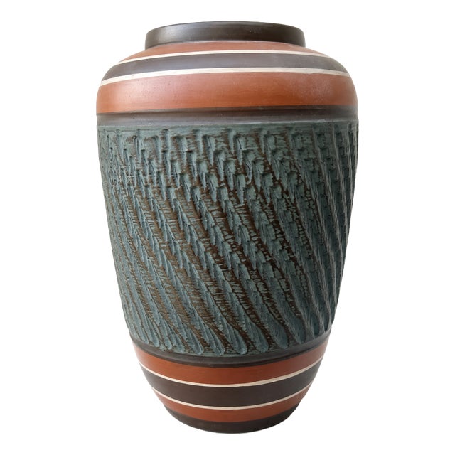 Large Handcrafted West German Sgraffito Ceramic Vase by Bay Keramik, 1960s For Sale