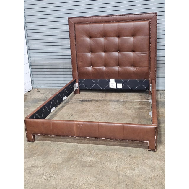 Ethan Allen Tufted Brown Leather Upholstered Queen Size Bed Frame For Sale - Image 15 of 15