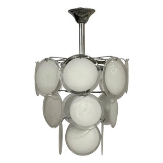Mid-Century Modern, White Pendant Light, Murano Glass, Chrome, 1960s For Sale