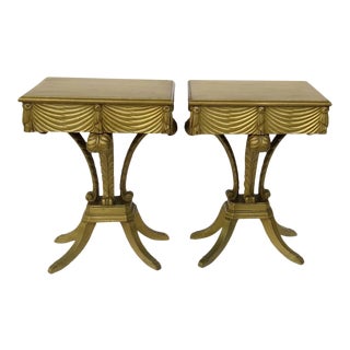 Vintage Hollywood Regency Gilt Plumes Feather Side Tables - a Pair For Sale