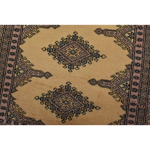 Bokhara Jaldar Rug 3’1” X 4’9” Beige Wool Tribal Hand-Knotted Oriental Carpet For Sale - Image 4 of 11