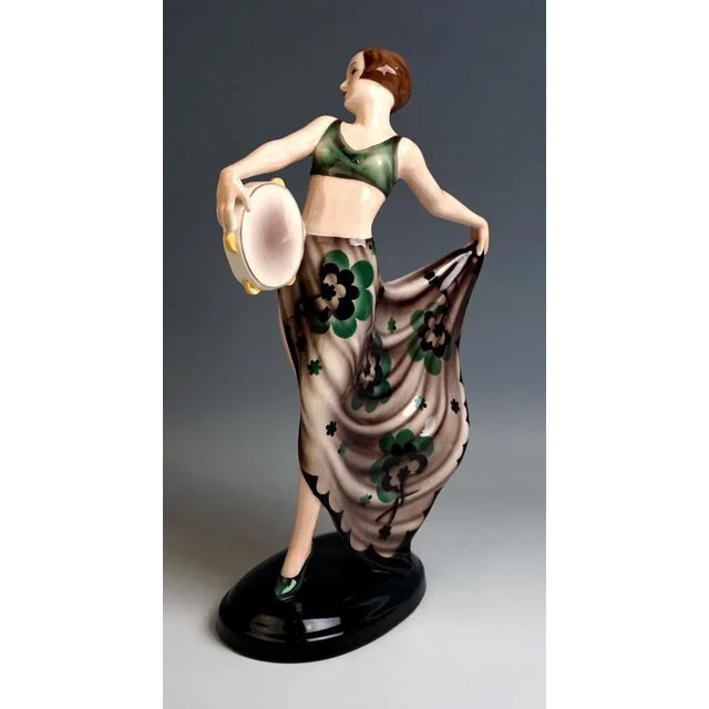 Brown Vienna Dancer with Tambourine La Jana by Josef Lorenzl for Goldscheider, 1937 For Sale - Image 8 of 10