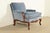 Wood Baker Furniture Style French Provincial Louis XV Carved Walnut Velvet Upholstered Lounge Chair and Ottoman | Circa 1960s For Sale - Image 7 of 16