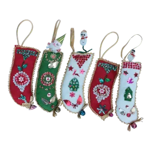 Mid-Century Felt Stocking Christmas Ornaments - Set of 5