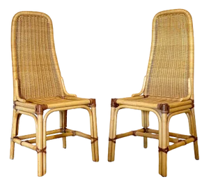 Set of Wicker, Leather, and Bamboo Chairs, 1970s