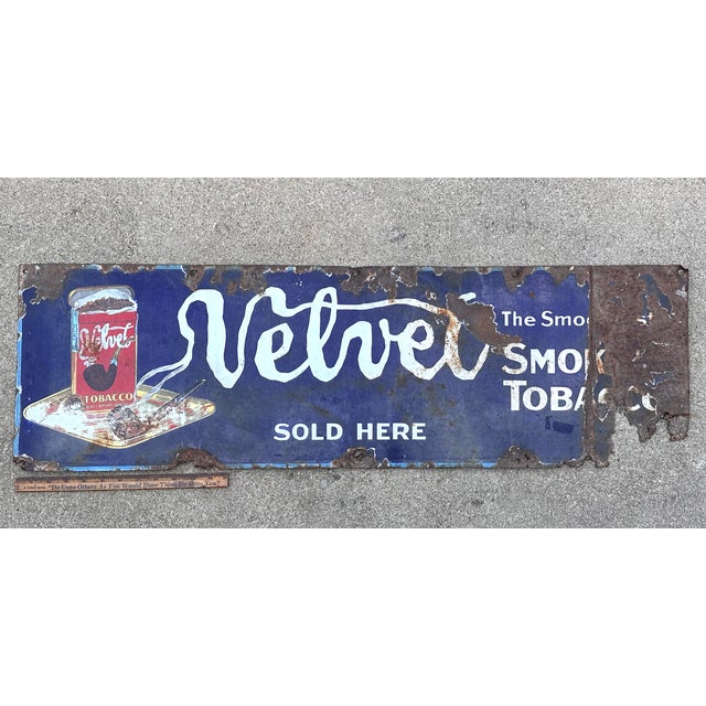 Velvet Smoking Tobacco Antique Advertising Porcelain Sign For Sale - Image 12 of 13