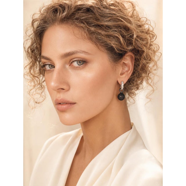 Convertible 5 Carat Black and White Diamond 18k Gold Ball Earrings, Pair For Sale - Image 18 of 18