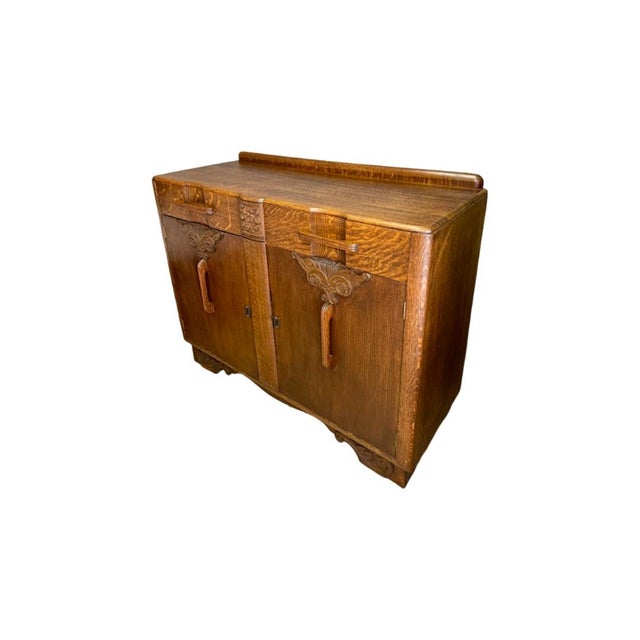 Art Deco Antique c.1920's Art Deco Quarter Sawn Oak Sideboard Buffet For Sale - Image 3 of 15