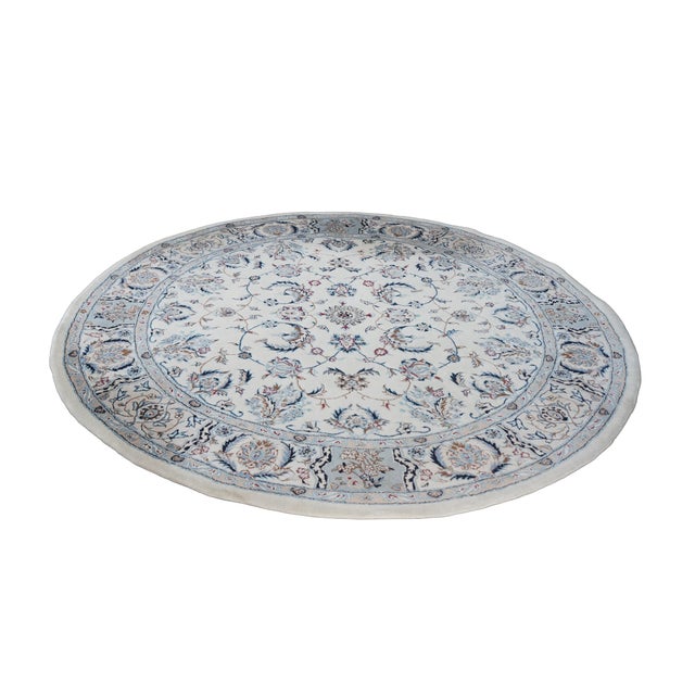 French Country Vintage Nain Floral All Over Vine Palmette Round Wool & Silk Area Rug 74" For Sale - Image 3 of 13