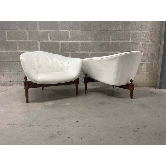 Art Deco Art Deco Designed Walnut Stained Oak & White Buttoned Leather Club Chairs - A Pair For Sale - Image 3 of 6