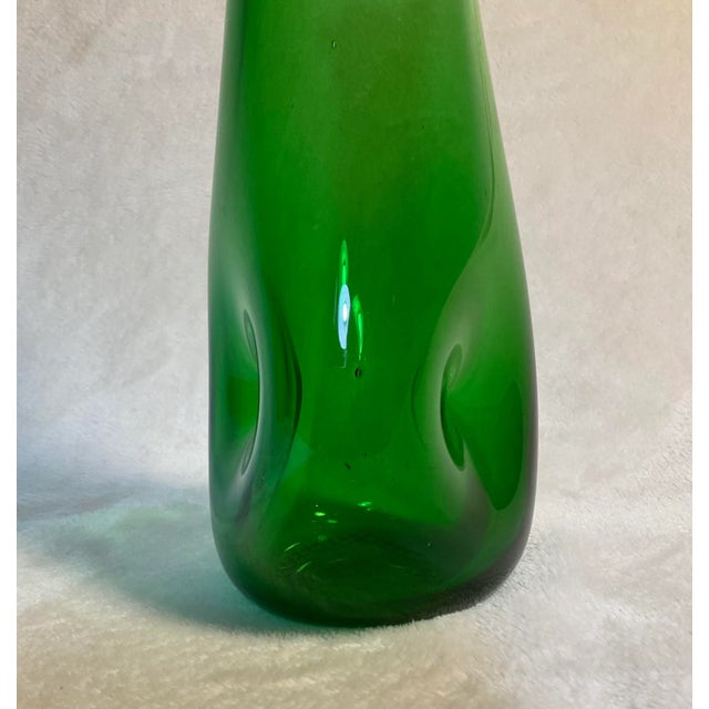Green Vintage MCM Handmade Green Swung Dimple Vase Glass Art For Sale - Image 8 of 12