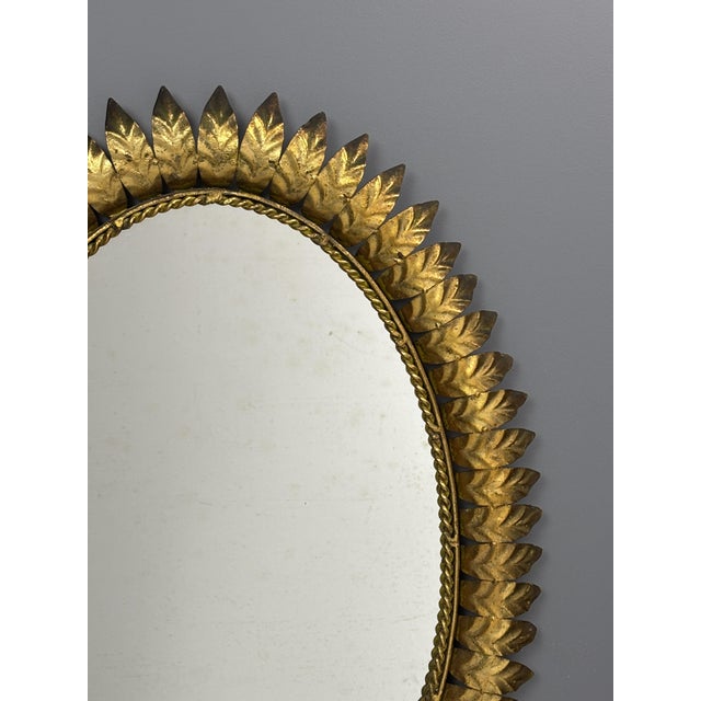 Mid-Century Bohemian Hollywood Regency Spanish Gilt Metal Sun Mirror, 1960s For Sale - Image 6 of 18