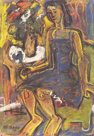 Woman Holding a Flower' by Victor Di Gesu, 1947; Paris, California Post-Impressionist, Academie Chaumiere, Lacma