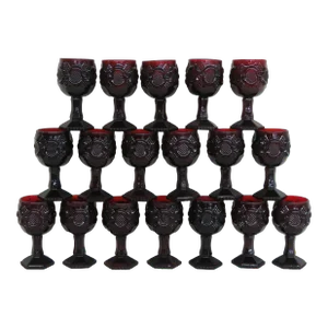 Avon Cape Cod Ruby Red Glass Cordial Glasses Wine Cups Set of Eighteen 4229b