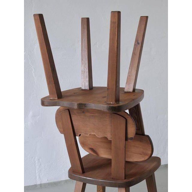 Rustic Carved and Stained Pine Chairs, Sweden, 1940s, Set of 2 For Sale - Image 5 of 7